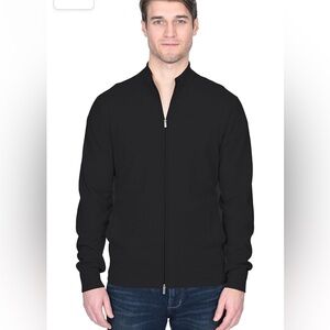 Men's Full Zip Up Cardigan Cashmere Merino Wool Mock Neck Long Sleeve Sweater